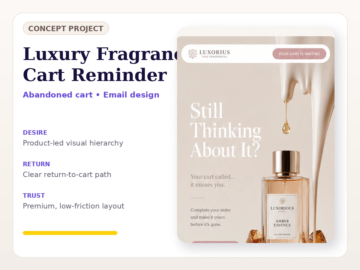 Luxury fragrance abandoned cart email concept designed by SarahGrowth